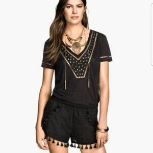 H&M Concious - Black Rayon Short with Tassel Detail - Size 6